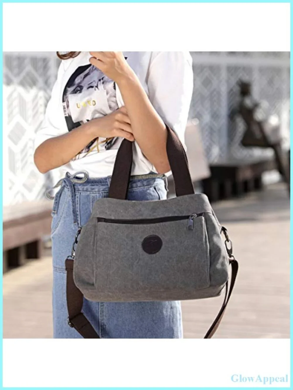 Canvas Hobo Crossbody Bag Women 3 Compartments Adjustable Strap